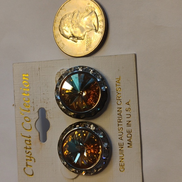 Genuine Australian Crystal Amber Color And Clear Pierced Earrings Rivoli - Picture 4 of 4